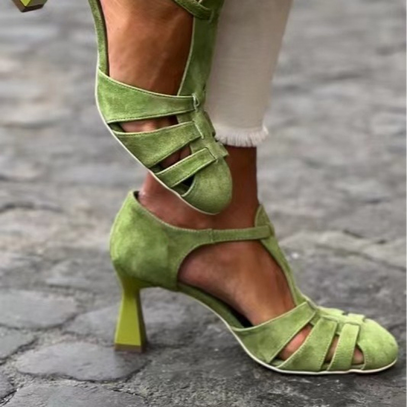 Summer Clothing Modest - Sandales à talon chaton en daim