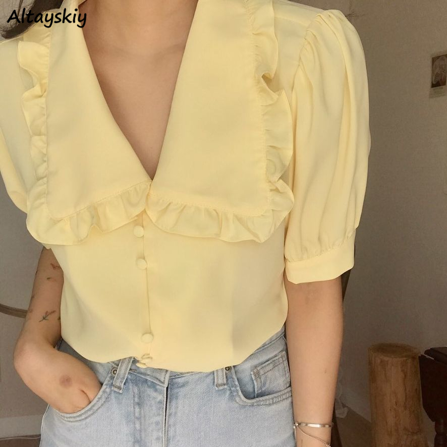 Summer Clothing Teens - Femmes Blouses solide volants doux à