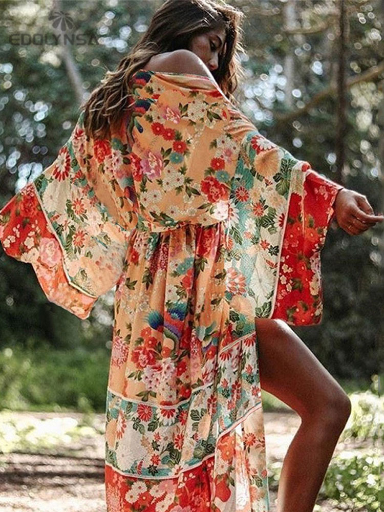 Sarong Pareo Wrap - 2025 bohème imprimé fleuri avant ouvert