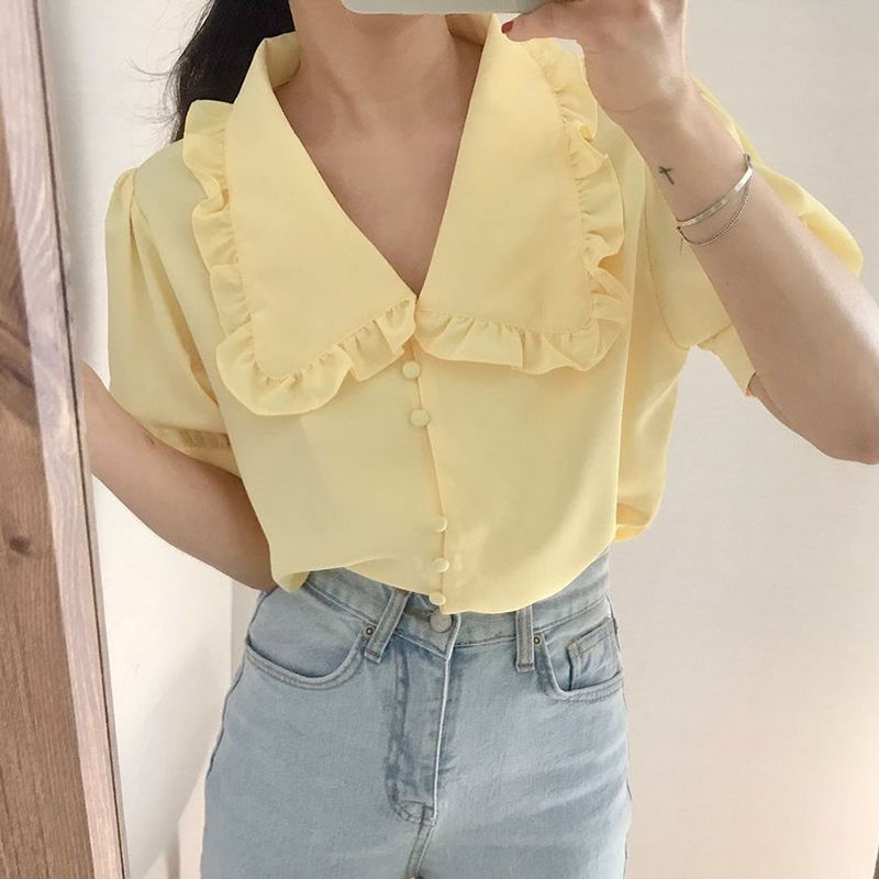 Femmes Blouses solide volants  - Summer Clothing Teens avis et prix